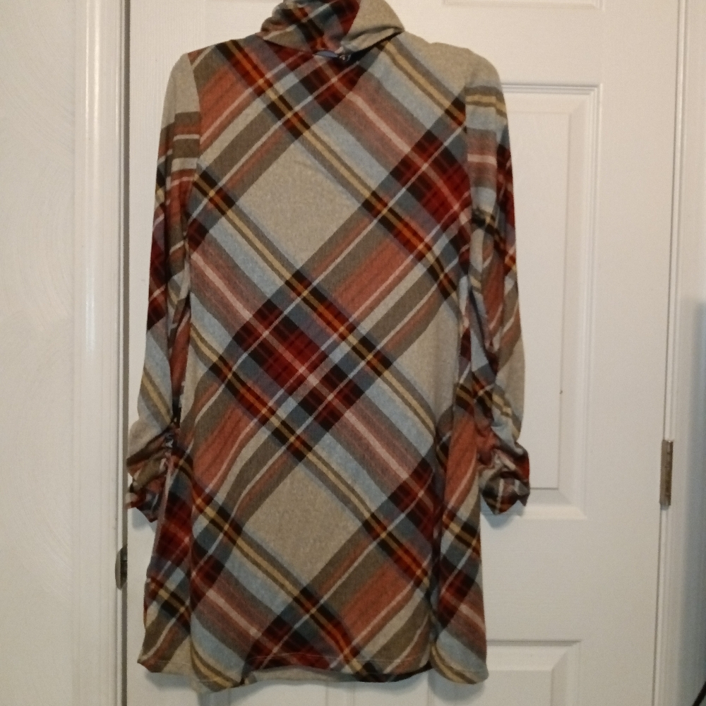 R&K Plaid Dress W/Scarf(PTP 33" L 36") - Picture 8 of 8